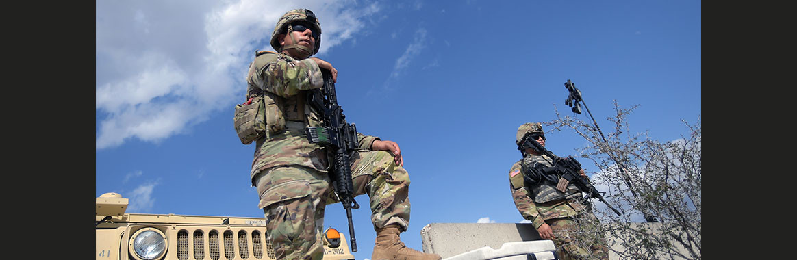 Soldiers from the Texas National Guard Operation Lone Star help secure border