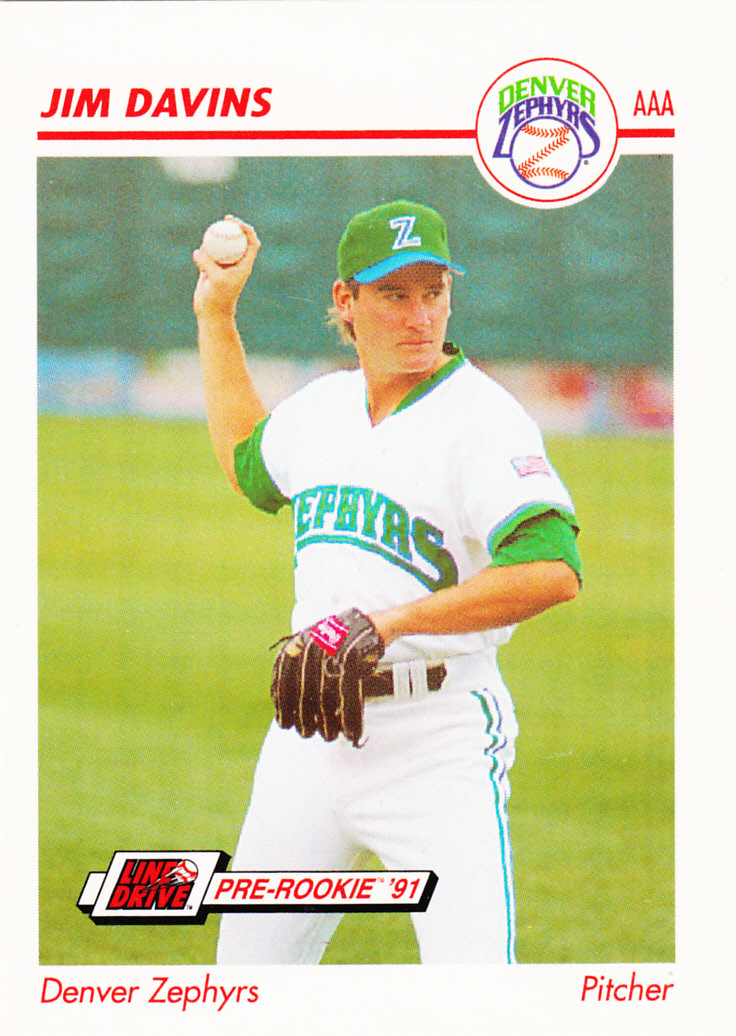 1991 Line Drive Pre-Rookie Jim Davins Denver Zephyrs Uniform