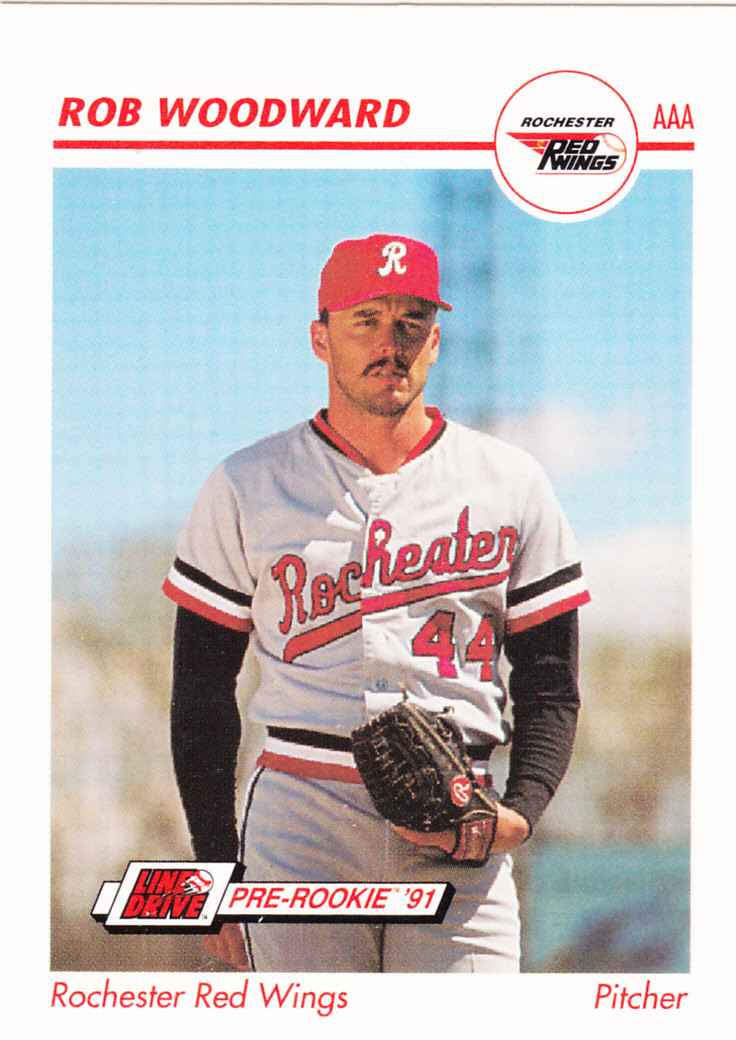 1991 Line Drive Pre-Rookie Rob Woodward Rochester Red Wings Uniform