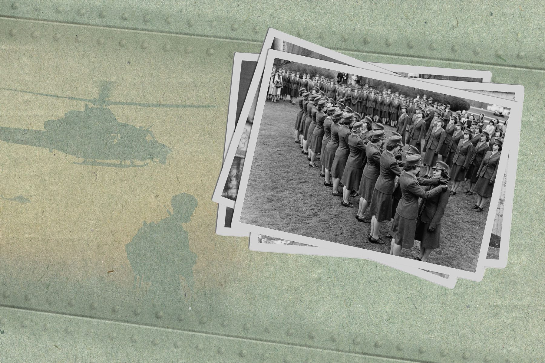 A photo collage showing a stock of vintage photos of women