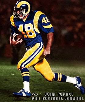 1964-72 Rams White Road Jerseys with Fat Shoulder Stripes
