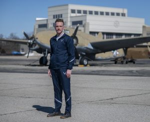 Air Force 2nd Lt. Maverick Wilhite models the updated physical training uniform at Wright-Patterson Air Force Base, Ohio, showcasing the jacket and pants in February 2021.