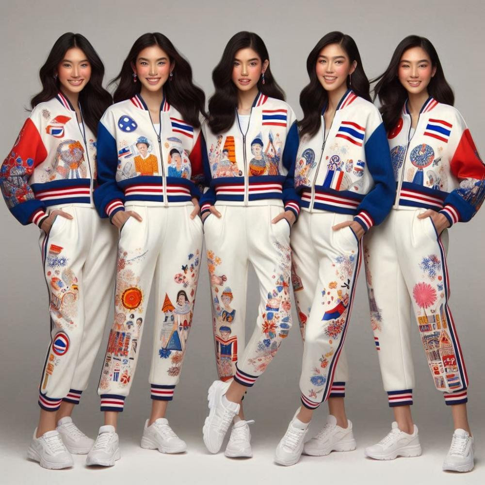 AI-generated modern and colorful Thailand Olympic uniform concepts shared on Facebook by Grace Anthony.