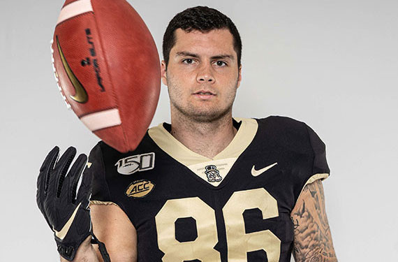 Wake Forest Demon Deacons football uniforms 2019, showcasing the new sleeve logo and block font numbers.