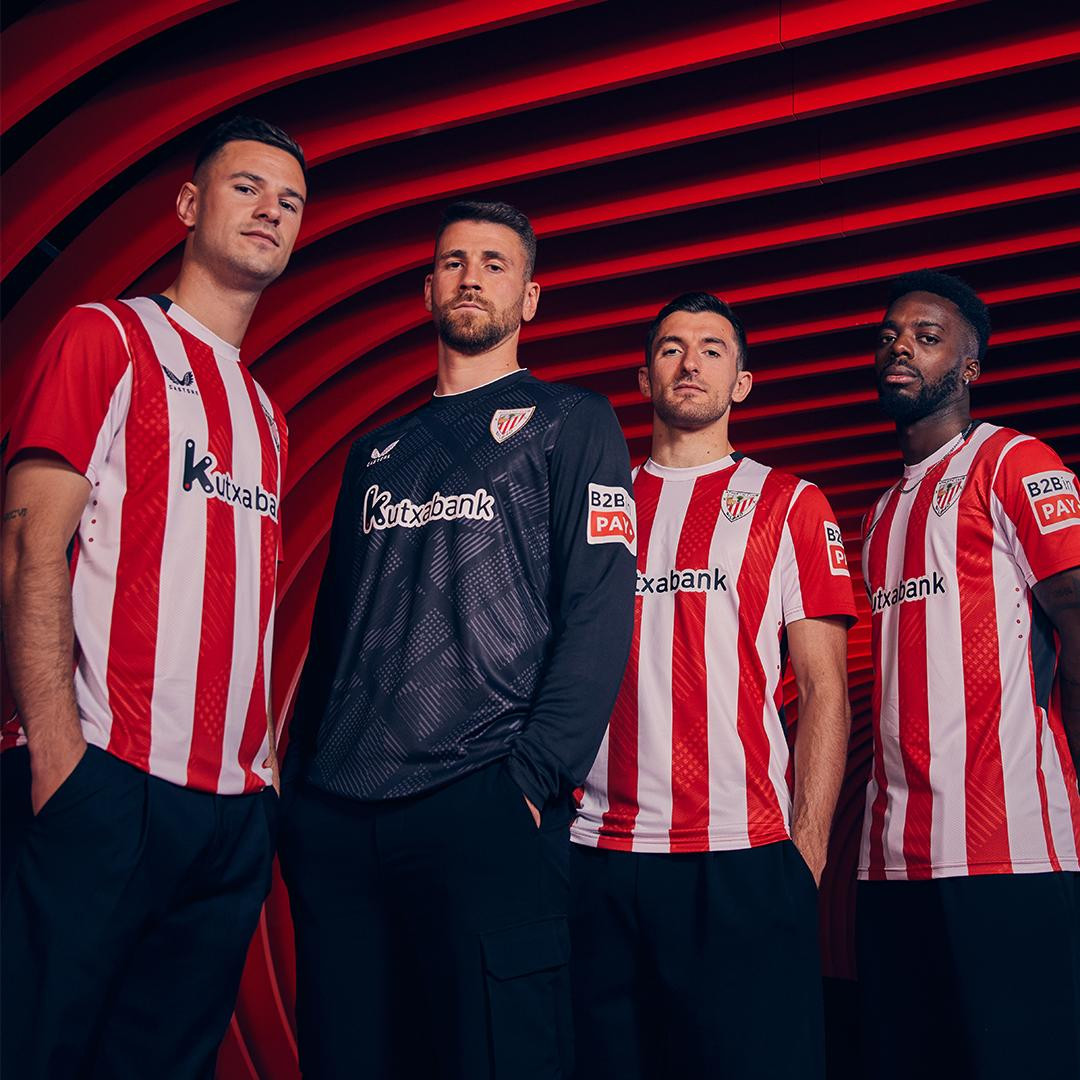 Athletic Club Bilbao 2024-2025 Home Jersey: Traditional red and white stripes by Castore.
