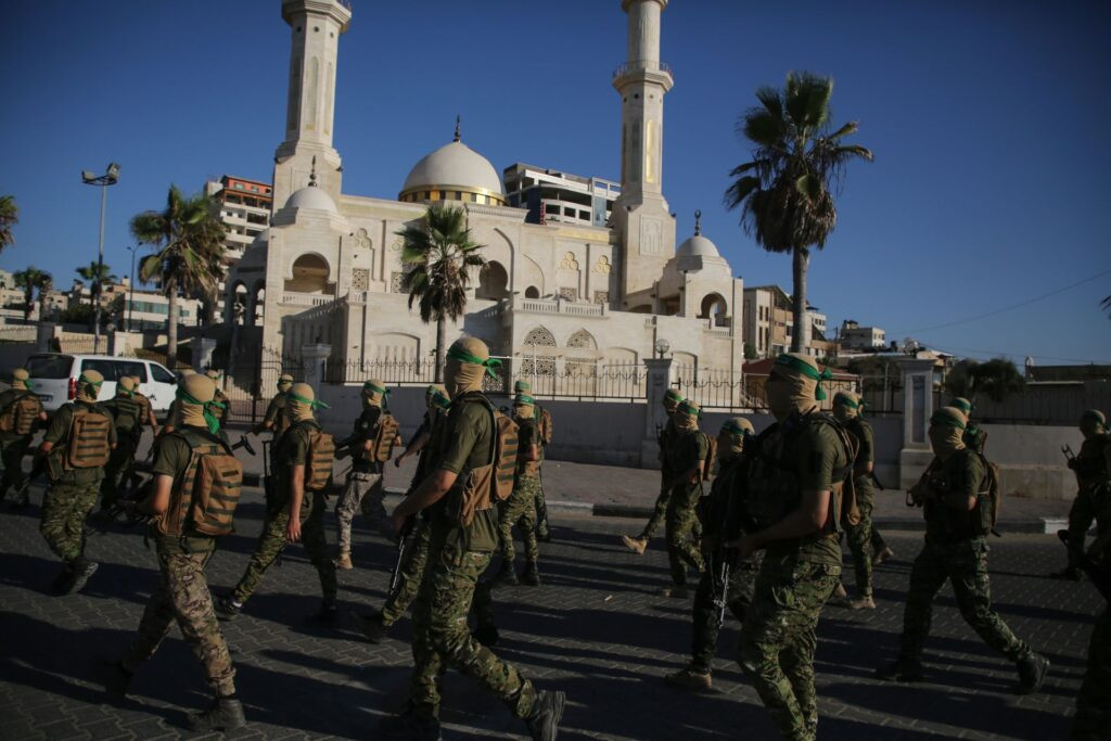 Al-Qassam Brigades fighters during a military show in Gaza City in July 2022
