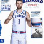 Hunter Dickinson models the new Kansas Jayhawks jersey featuring the circus font