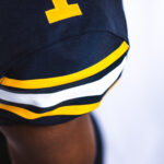 Close-up of the new stripes on the California Golden Bears football jersey, showcasing a classic design for the 2024 season.