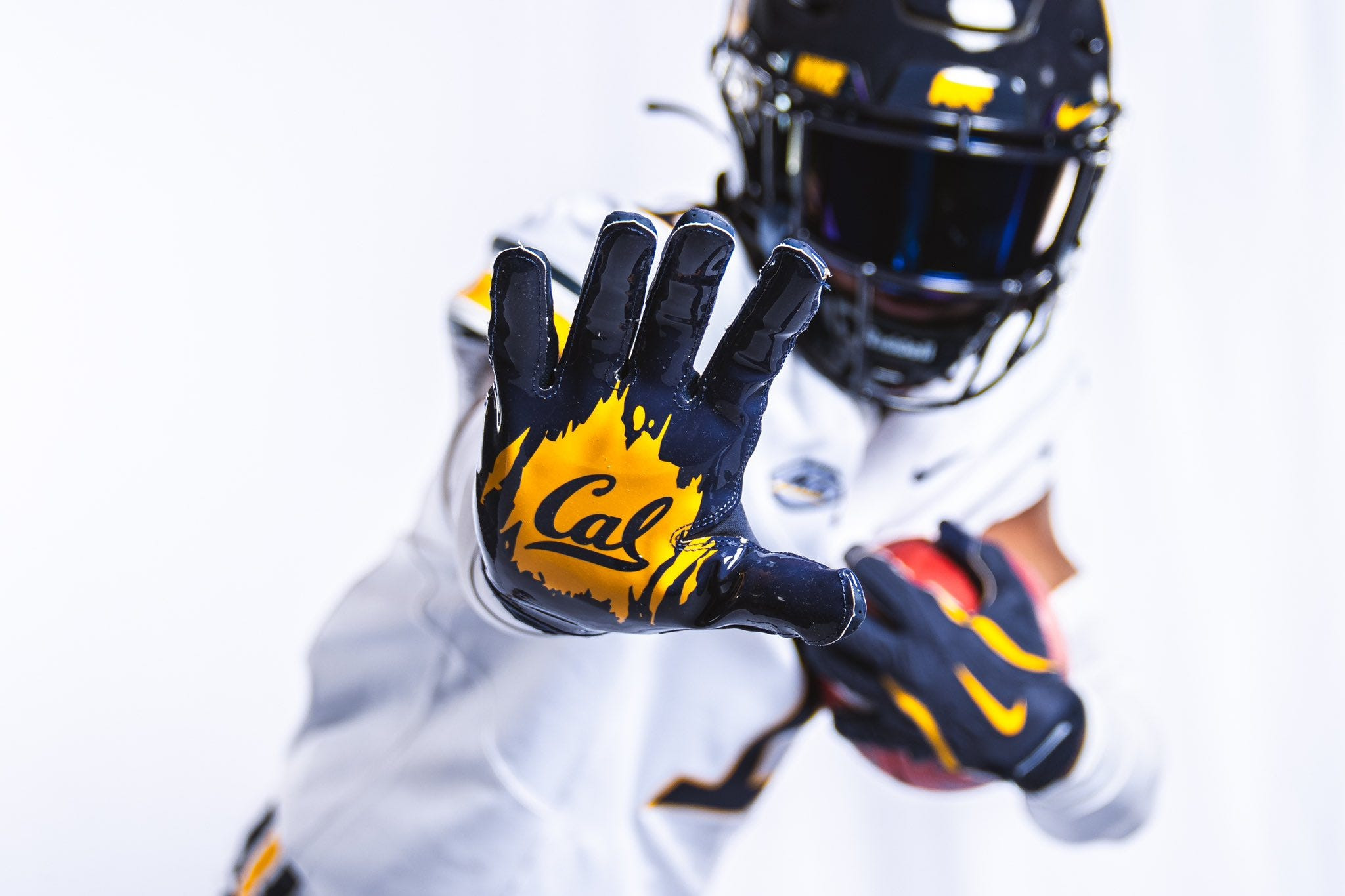 Image of the new Cal football gloves, showcasing a clean and straightforward design for the 2024 season.