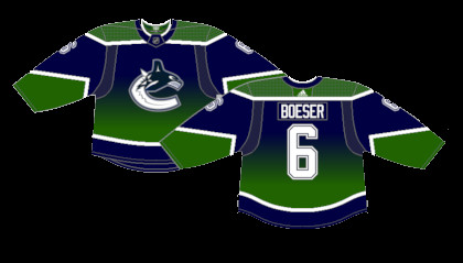 Vancouver Canucks Reverse Retro 1.0 Jersey: A 2021 Reverse Retro uniform featuring a gradient design, an improvement over previous gradient jerseys but still a one-off style.