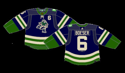 Vancouver Canucks Reverse Retro 2.0 Jersey: A tribute to the 1960s WHL Vancouver Canucks, featuring the Johnny Canuck logo and earthy tones, worn in 2022-2023.