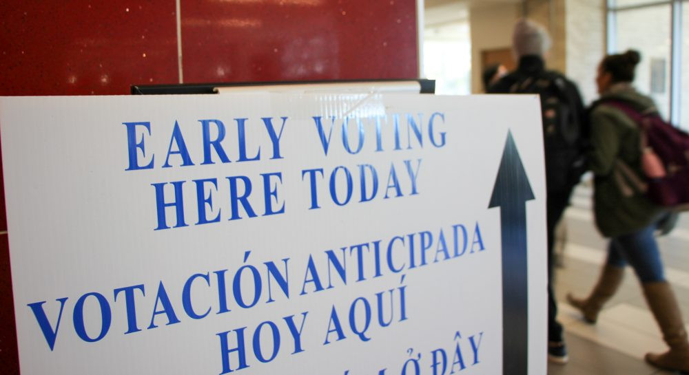 Early Voting Sign at University of Houston Student Center for May Uniform Election – Low Voter Turnout Highlighted