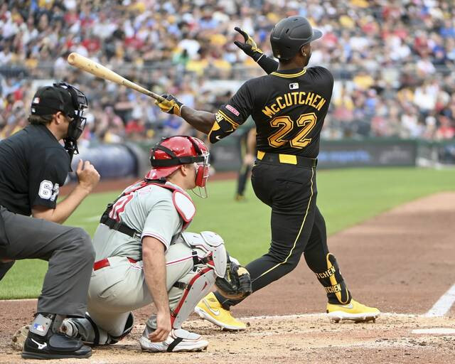 Close-up view of Pittsburgh Pirates player in monochrome black uniform combination