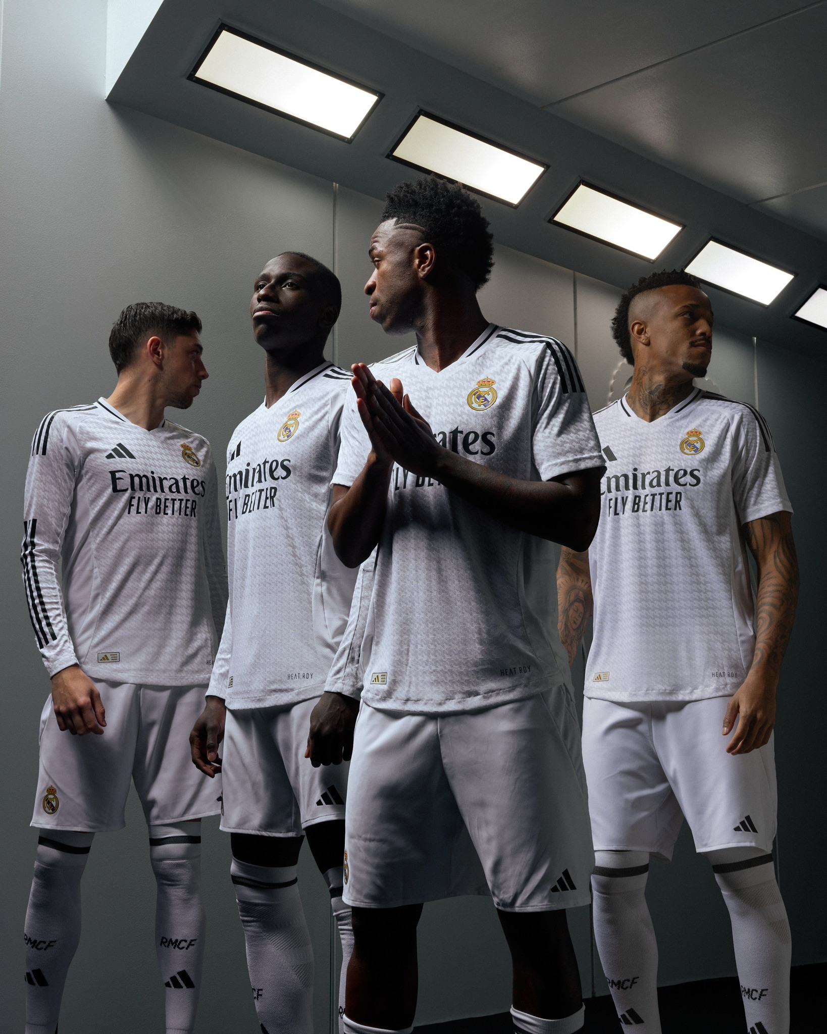 Real Madrid 2024-2025 Home Jersey: The iconic white kit for the new season by Adidas.
