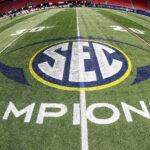 SEC logo on the field of Mercedes-Benz Stadium