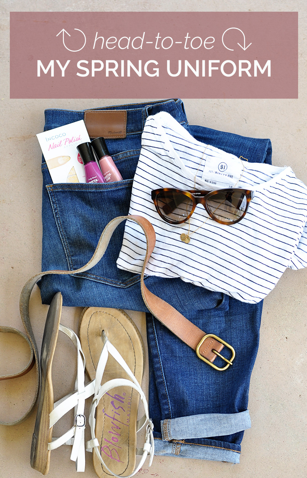 head to toe: my spring uniform of the perfect tee, sandals, and a delicate gold necklace I adore