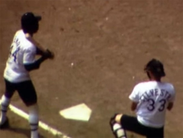 Home video still showing White Sox catcher in shorts uniform in 1976