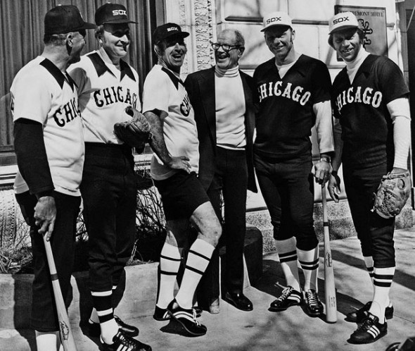 Bill Veeck unveiling the White Sox shorts uniforms in 1976