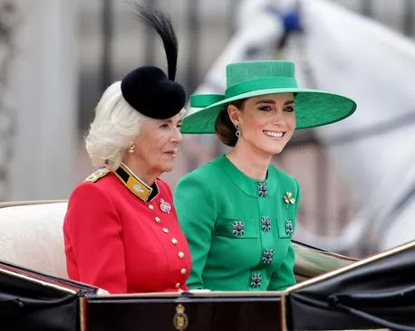 Queen Camilla and Kate in a carriage at Trooping the Colour
