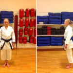 Wearing the karate gi top