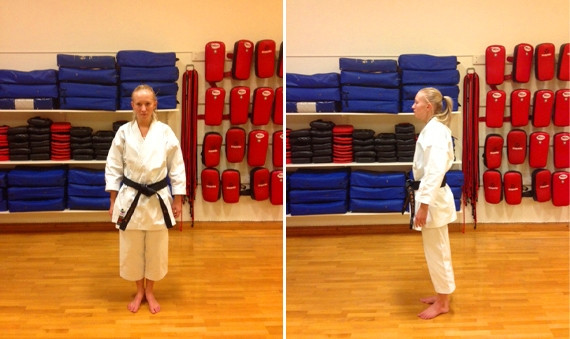 Wearing the karate gi top