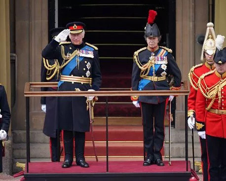 King Charles and Princess Anne at Buckingham Palace