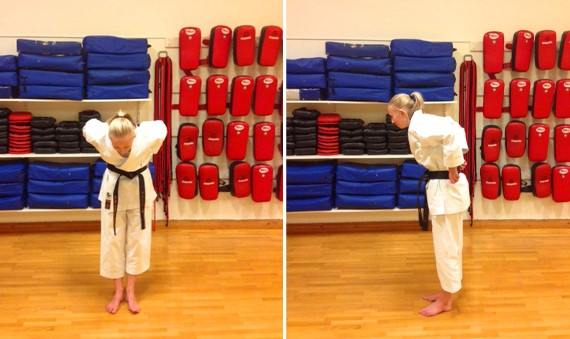 Bending forward to fix the karate gi