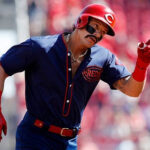 Derek Dietrich in a 1911 Cincinnati Reds road uniform