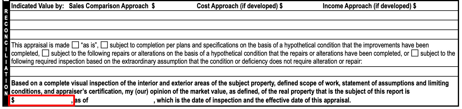 Appraisal Report Reconciliation Section
