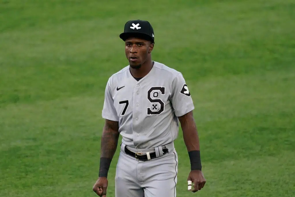 Tim Anderson wearing the Chicago White Sox Mixtape Concept Uniform, showcasing its modern color scheme and dynamic design